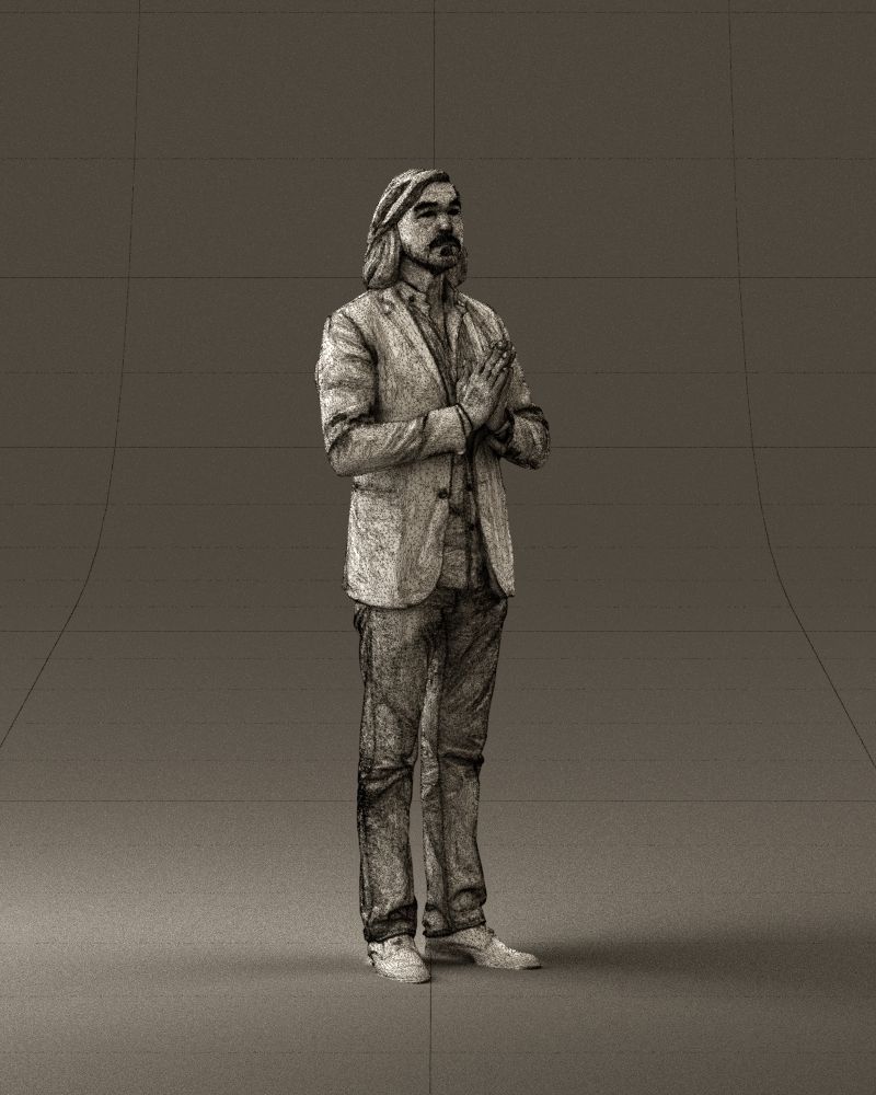 Man in blue top jeans hands like praying 0828 3D model_8