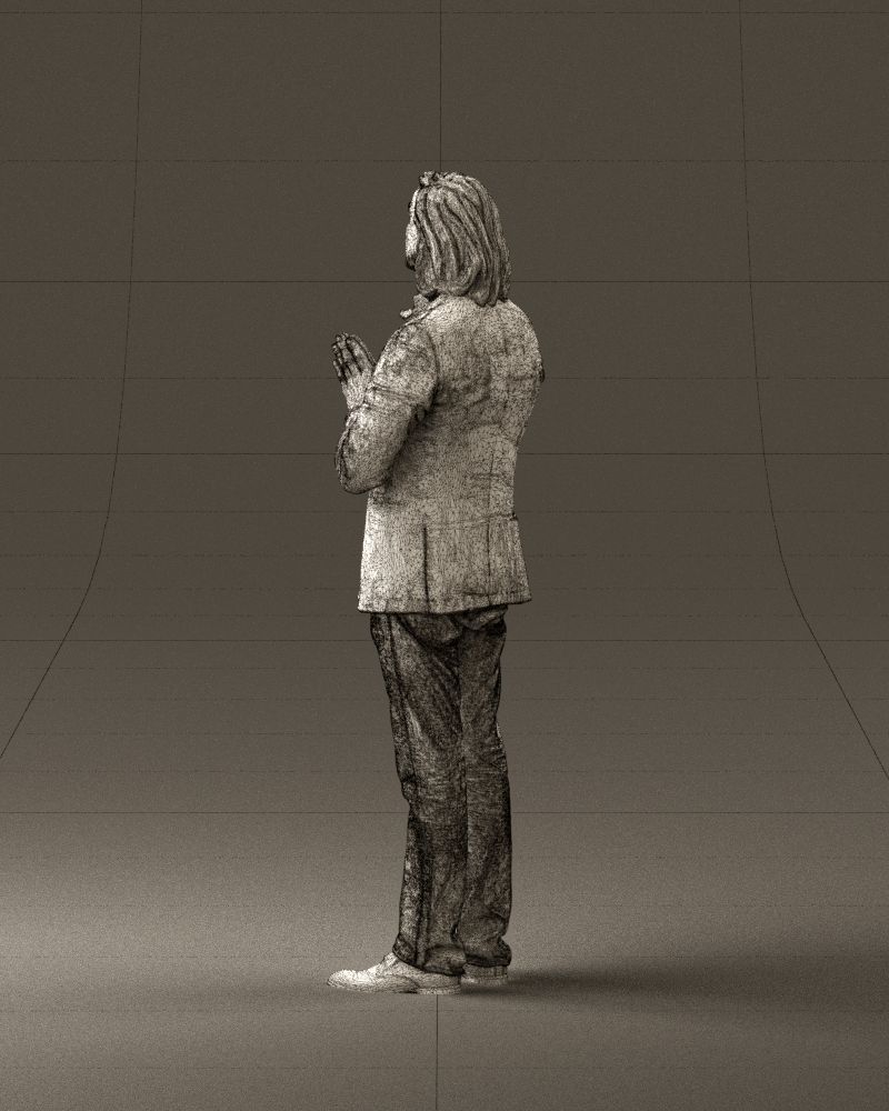 Man in blue top jeans hands like praying 0828 3D model_23