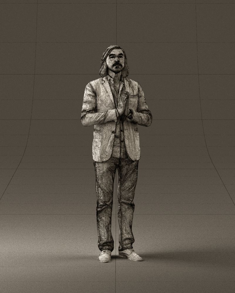 Man in blue top jeans hands like praying 0828 3D model_5