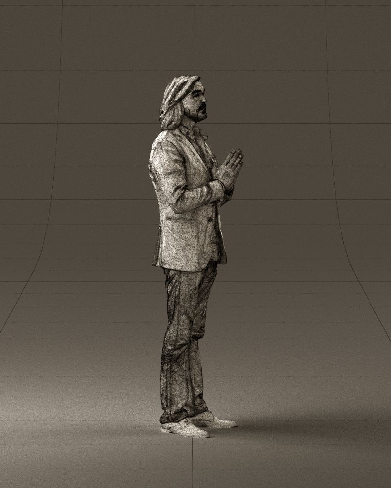 Man in blue top jeans hands like praying 0828 3D model_11