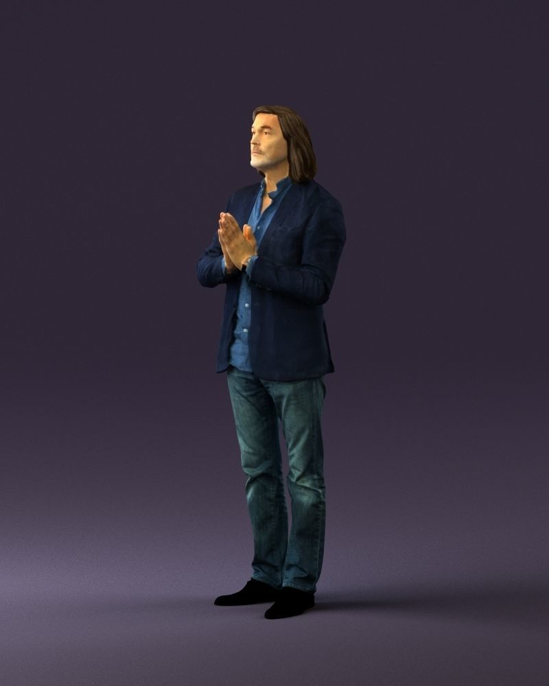 Man in blue top jeans hands like praying 0828 3D model_27