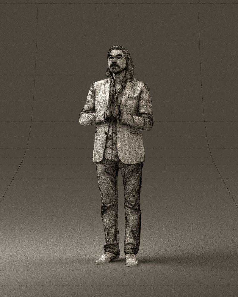 Man in blue top jeans hands like praying 0828 3D model_32