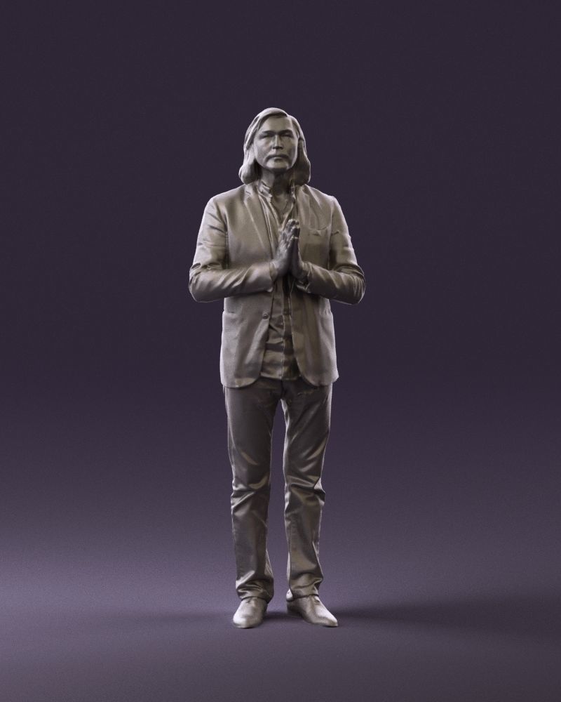 Man in blue top jeans hands like praying 0828 3D model_37