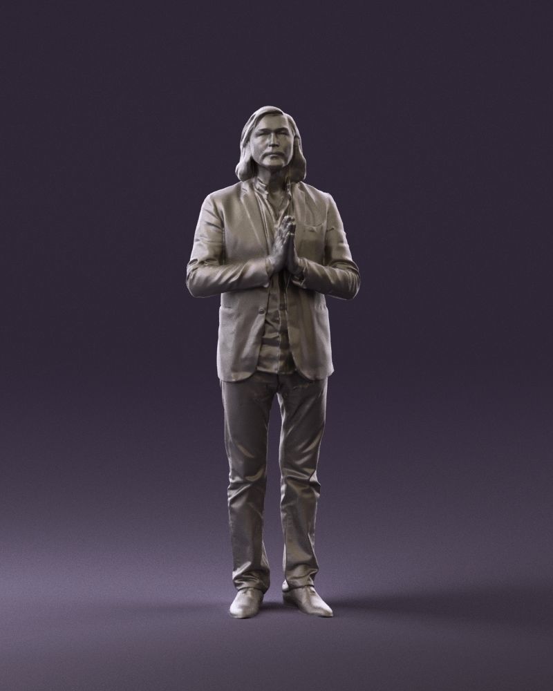 Man in blue top jeans hands like praying 0828 3D model_1