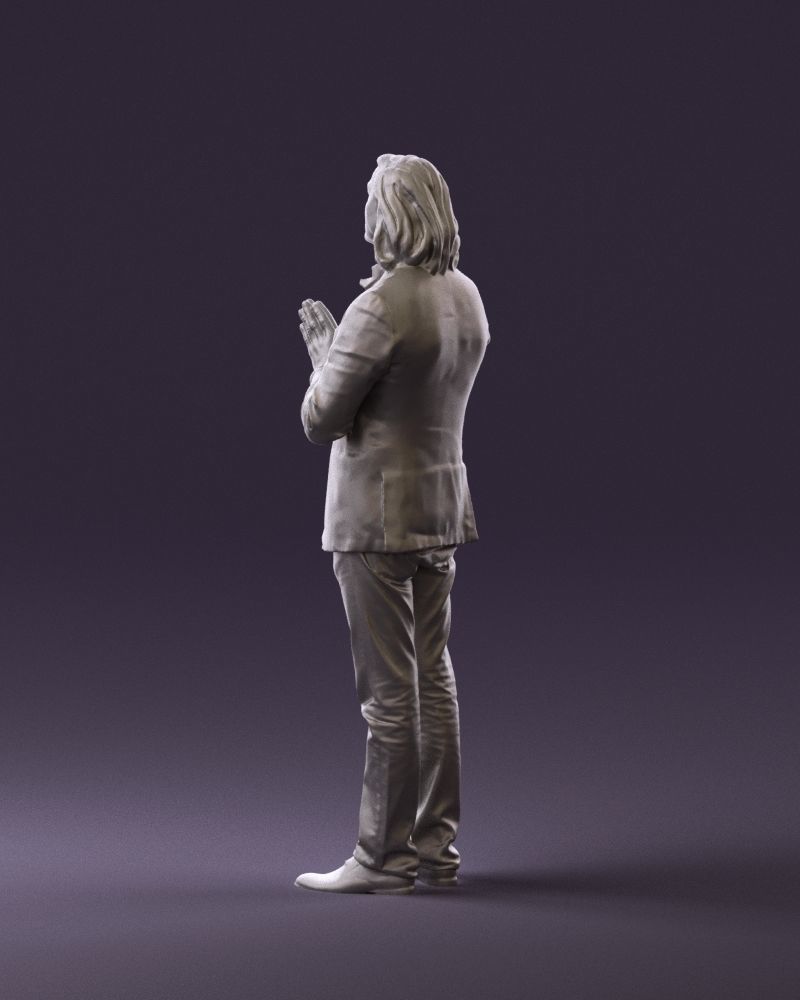 Man in blue top jeans hands like praying 0828 3D model_22