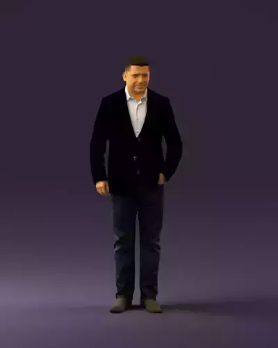 Man in black suit top jeans 0837