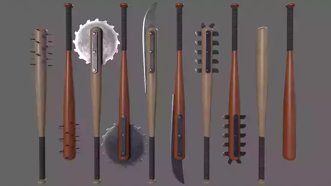 PBR Baseball Bat Weapons - Collection Low-poly 3D model