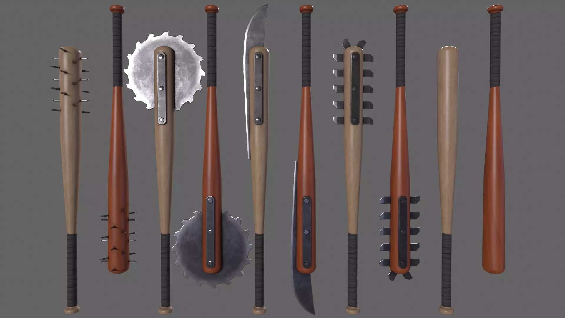 PBR Baseball Bat Weapons - Collection Low-poly 3D model