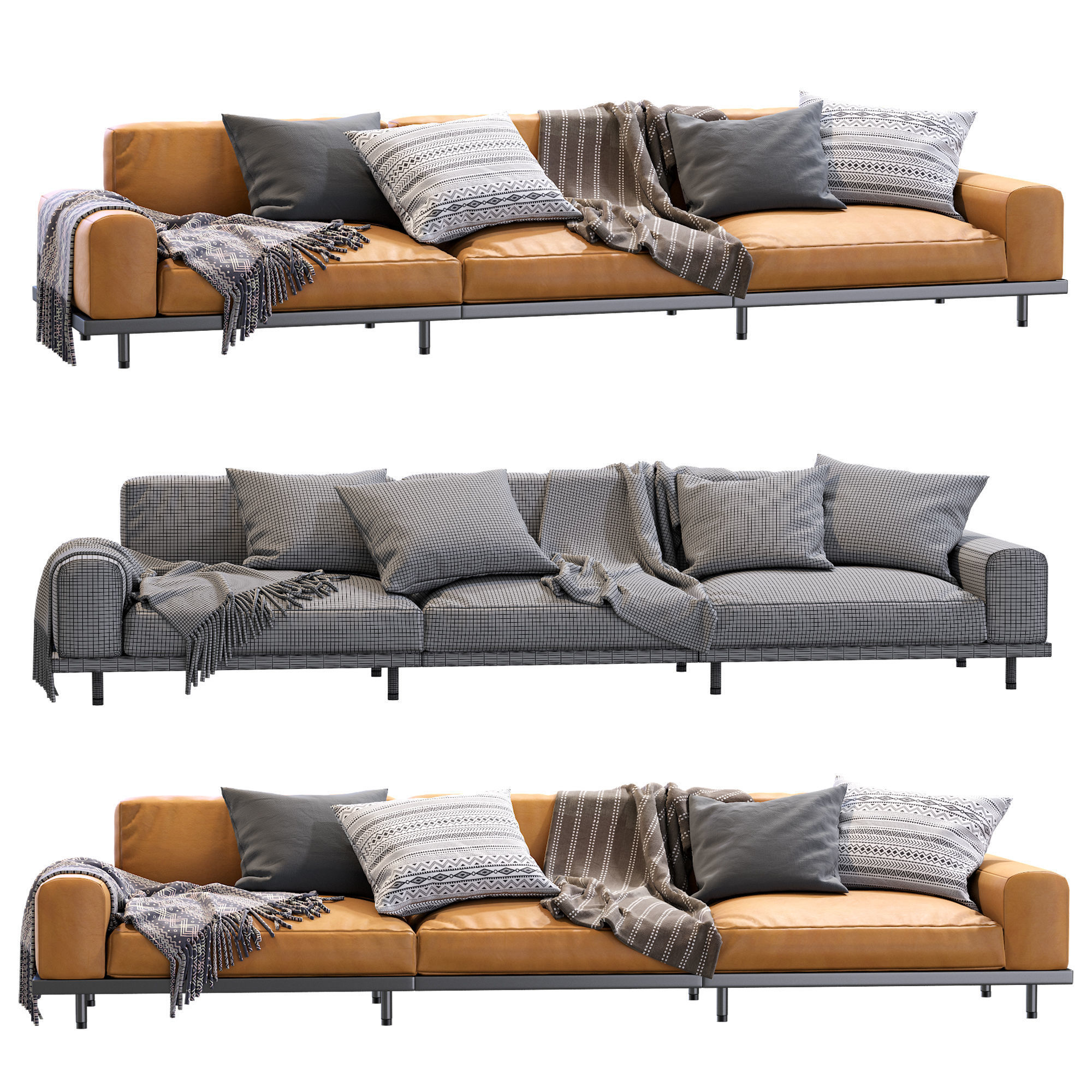 Naviglio Sofa By Arflex Leather 3 Seater 3D model_4