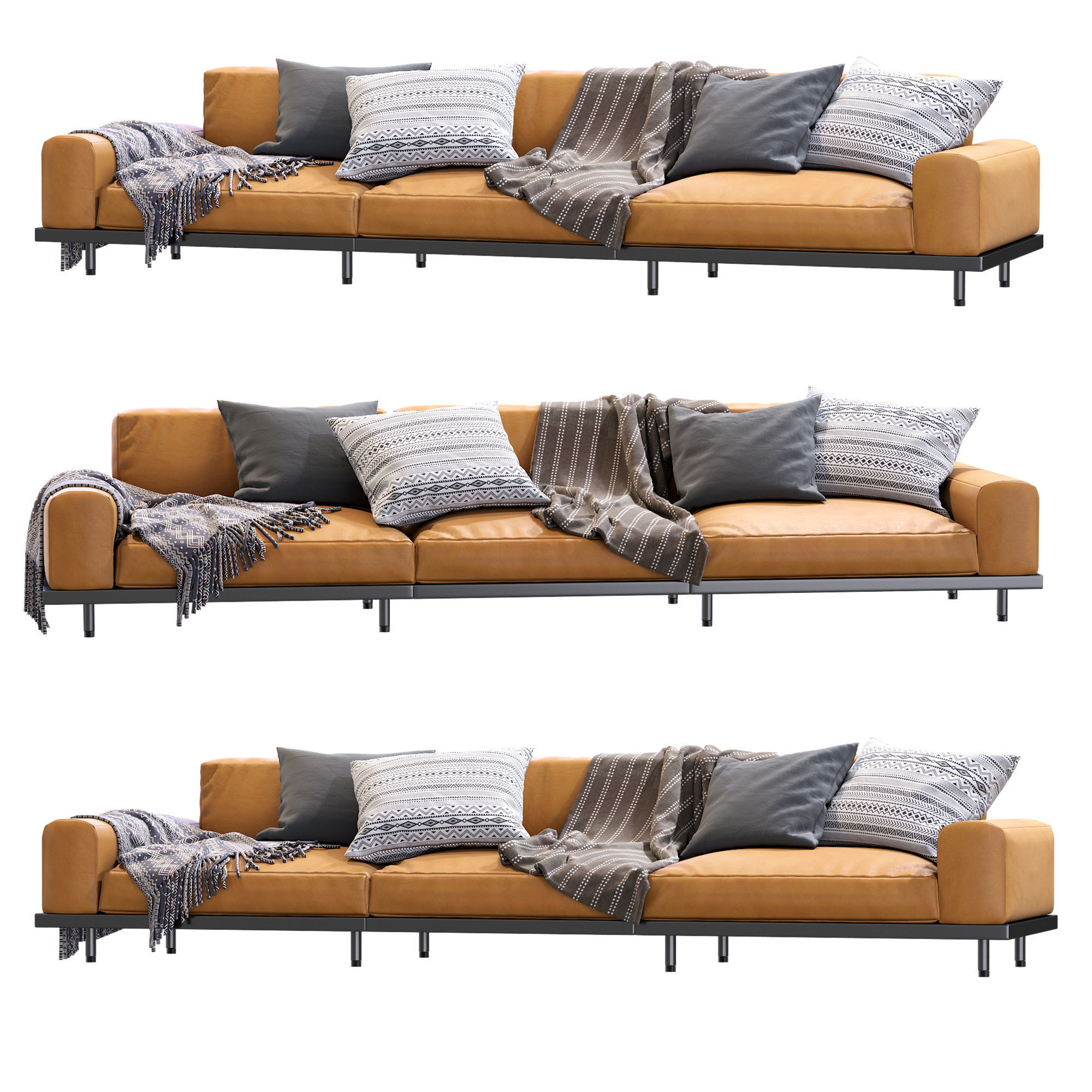 Naviglio Sofa By Arflex Leather 3 Seater 3D model_3