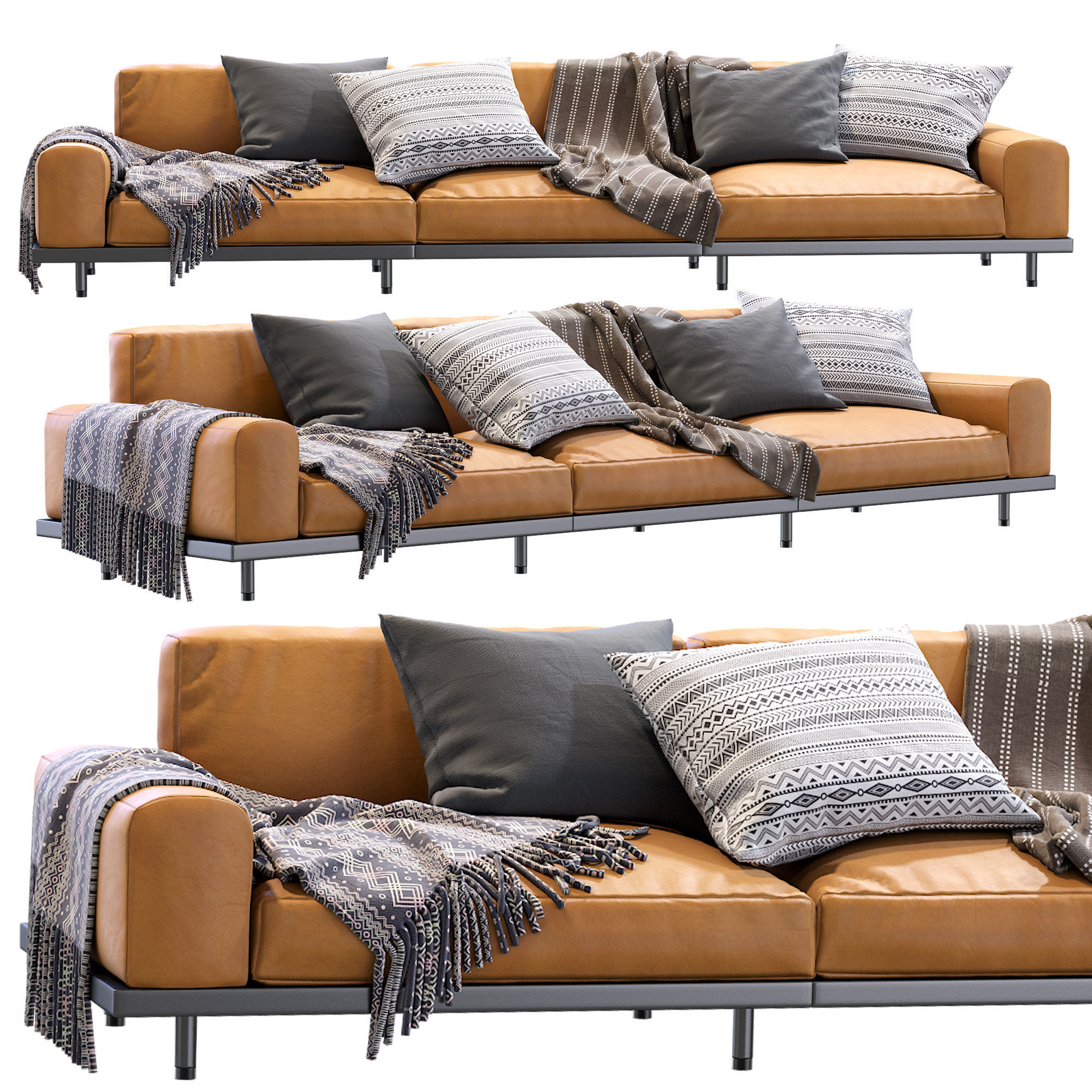 Naviglio Sofa By Arflex Leather 3 Seater 3D model_1