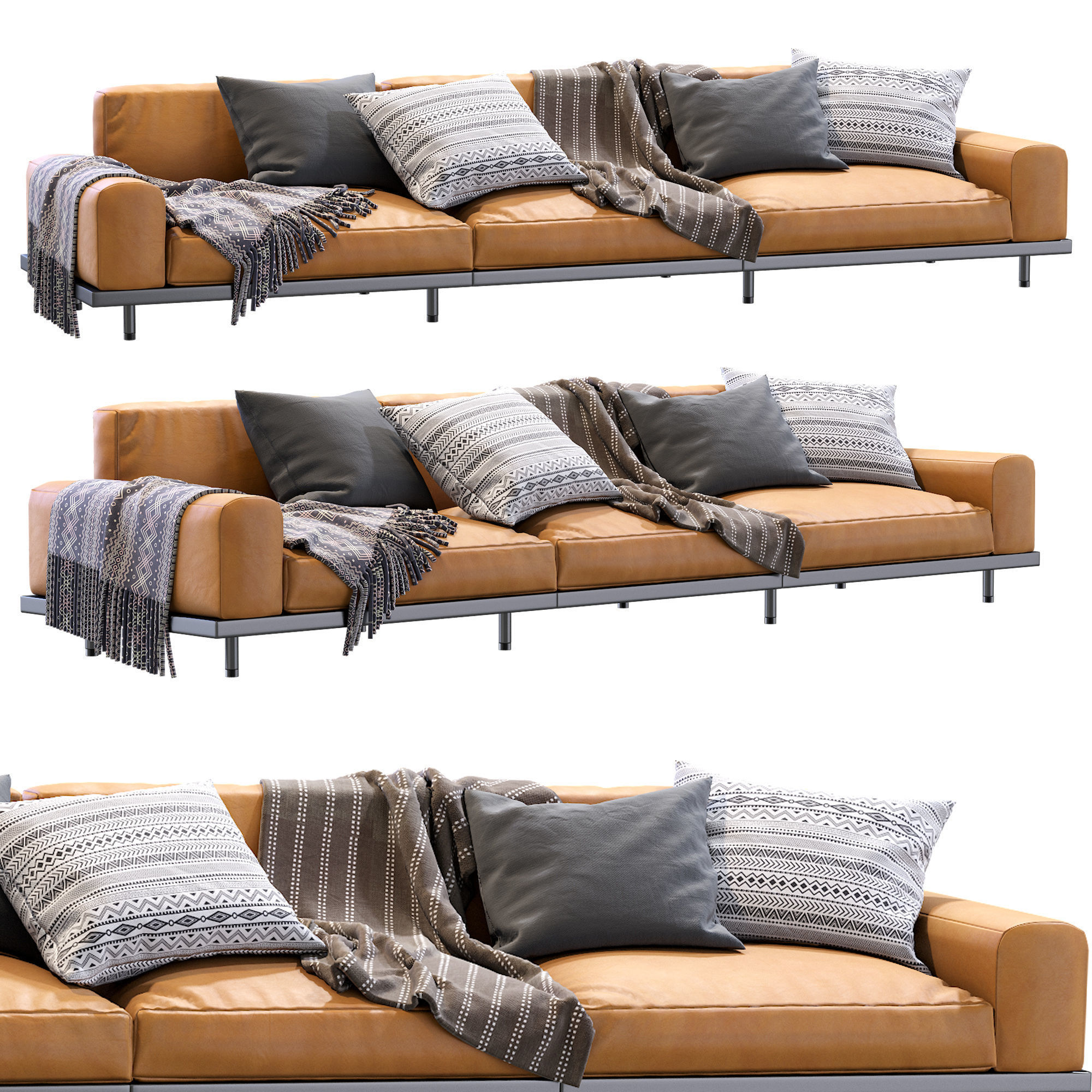 Naviglio Sofa By Arflex Leather 3 Seater 3D model_2