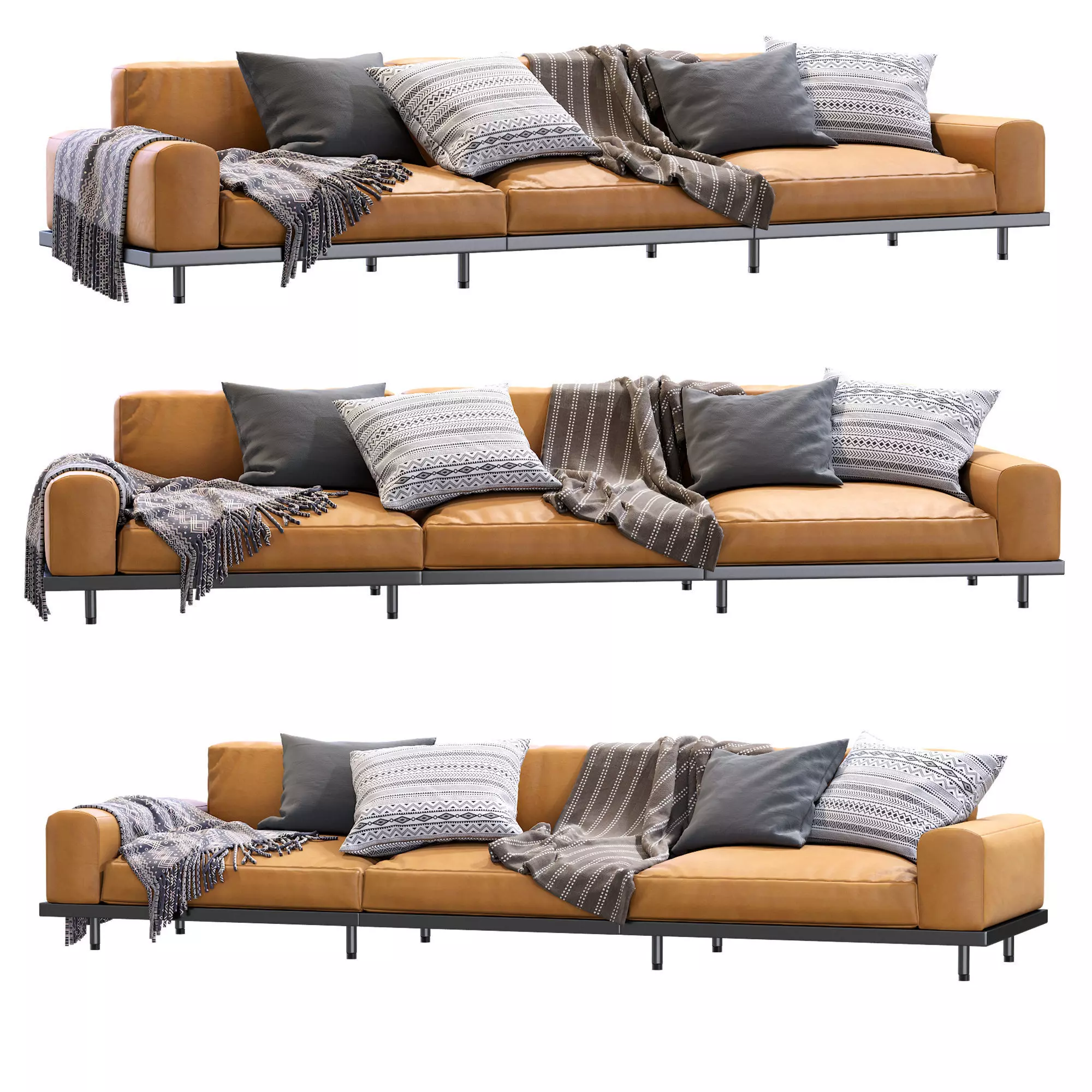 Naviglio Sofa By Arflex Leather 3 Seater 3D model_0
