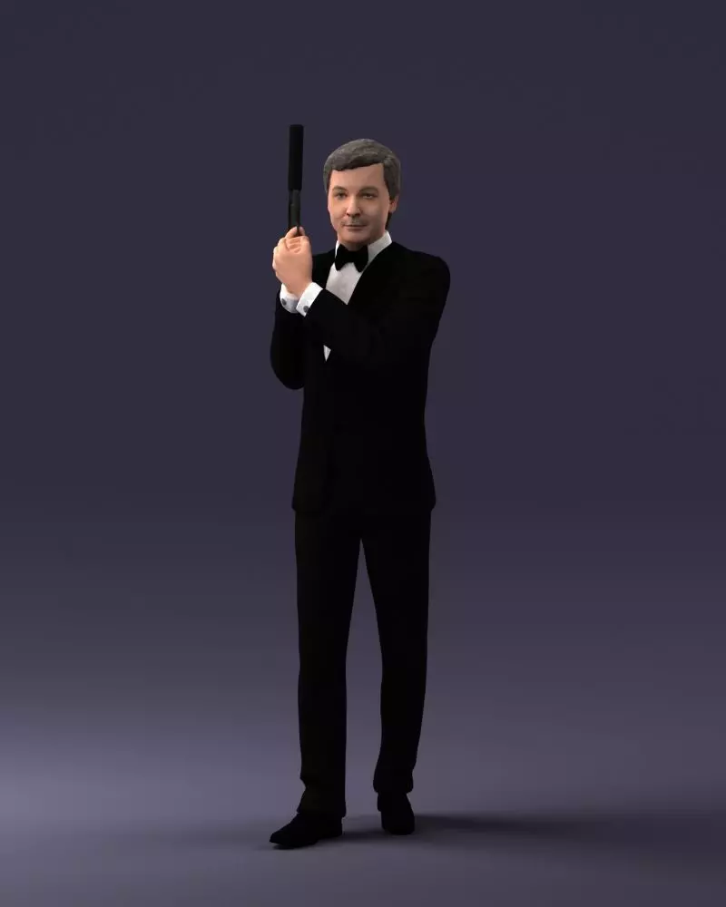 000040 Secret Agent in Tuxedo with Pistol 1207 3D Model 3D model