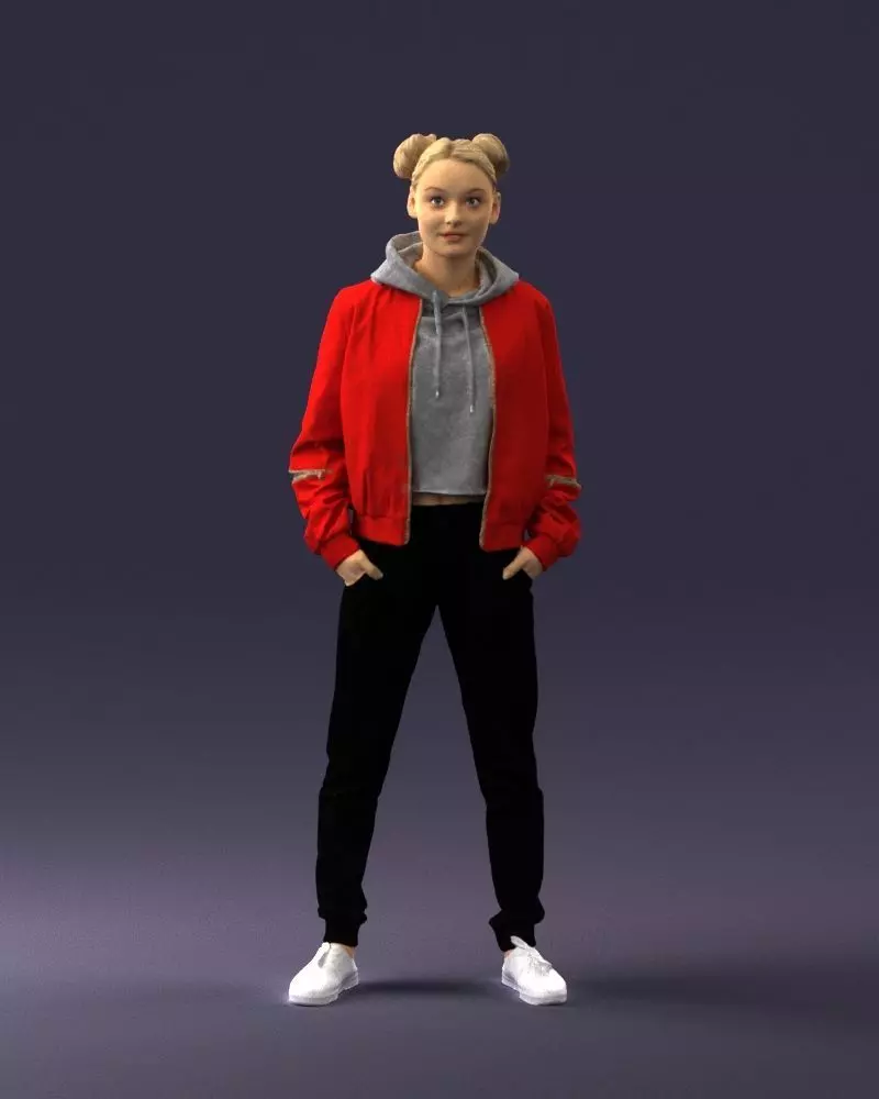 000609 3D Printable Girl Figurine Street Style Red Jacket STL 3D print model