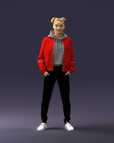 Teenage girl in a red jacket 0273 3D Print Ready 3D print model