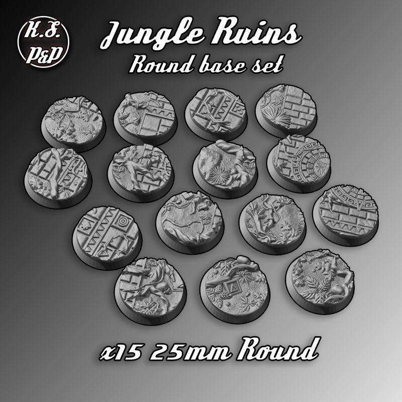 JUNGLE RUINS - ROUND BASE SET 3D print model_1