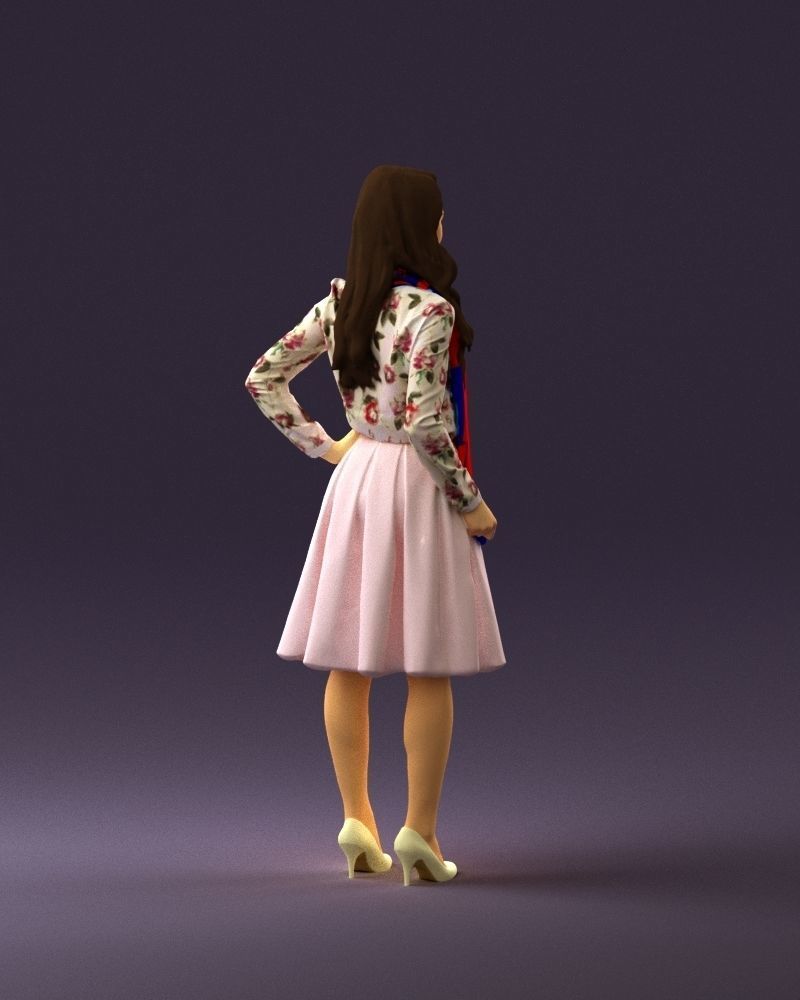 Woman in beige dress red and blue scarf 0903 3D Print Ready 3D print model_17
