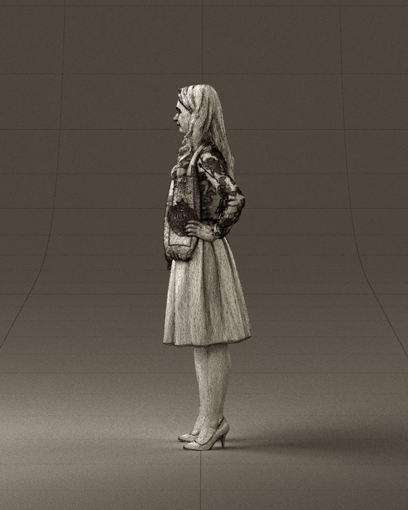 Woman in beige dress red and blue scarf 0903 3D Print Ready 3D print model_32