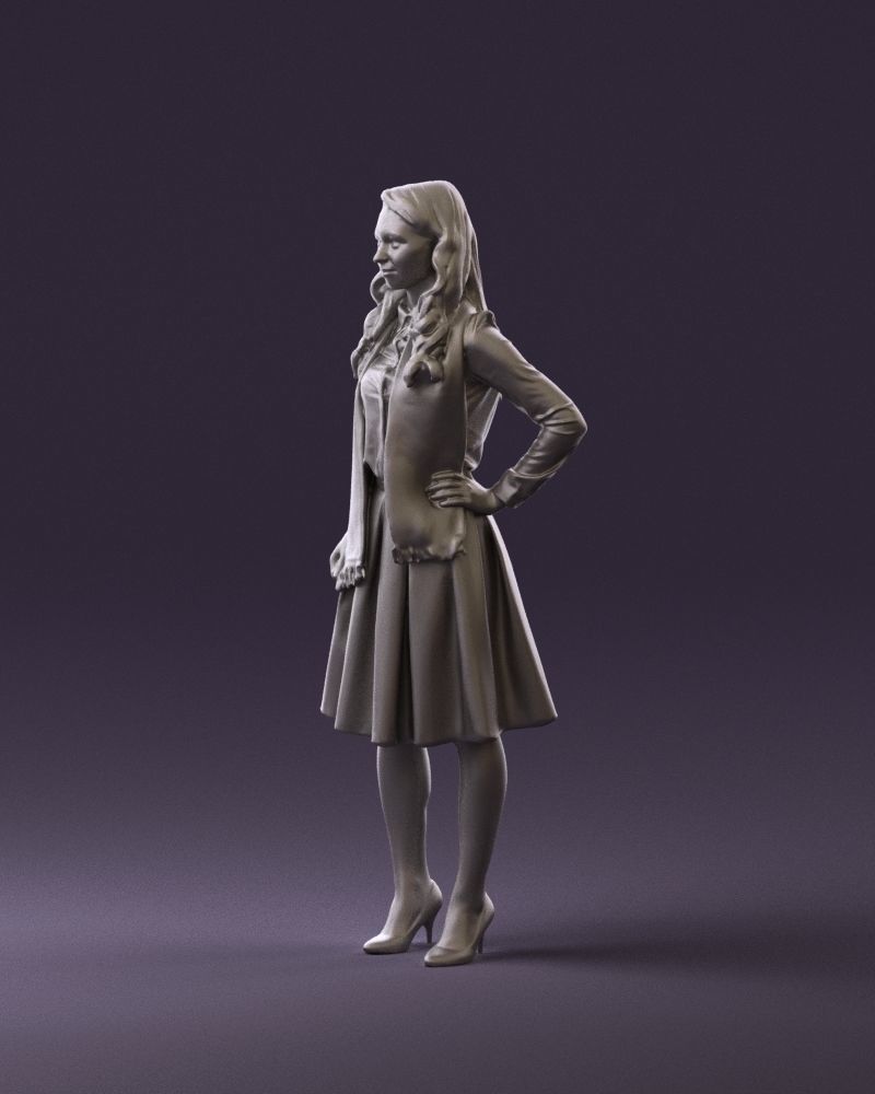 Woman in beige dress red and blue scarf 0903 3D Print Ready 3D print model_9