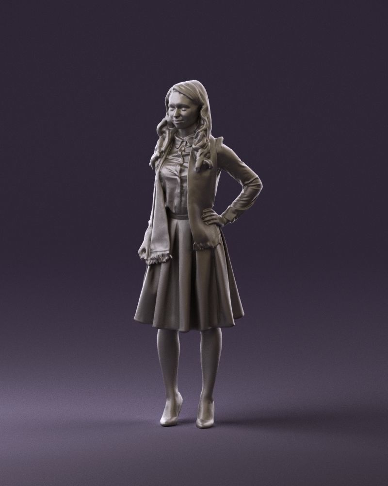 Woman in beige dress red and blue scarf 0903 3D Print Ready 3D print model_10