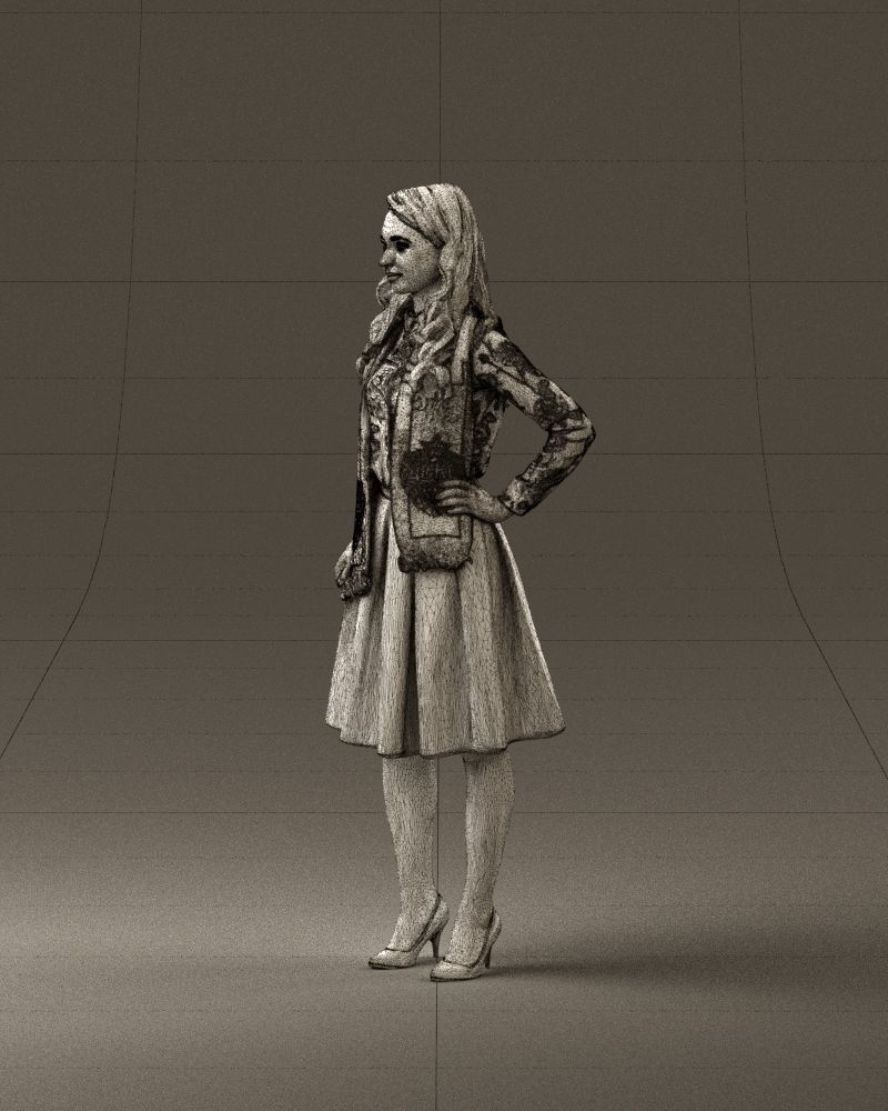 Woman in beige dress red and blue scarf 0903 3D Print Ready 3D print model_33