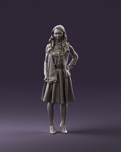 Woman in beige dress red and blue scarf 0903 3D Print Ready 3D print model