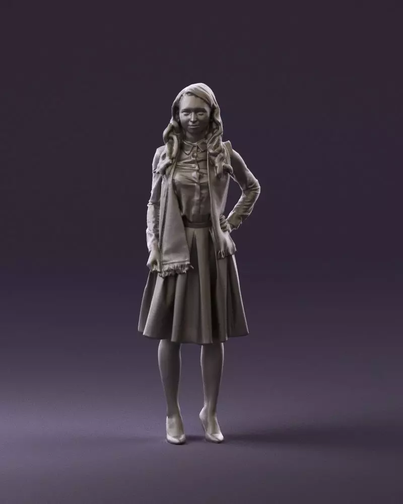 Woman in beige dress red and blue scarf 0903 3D Print Ready 3D print model_0