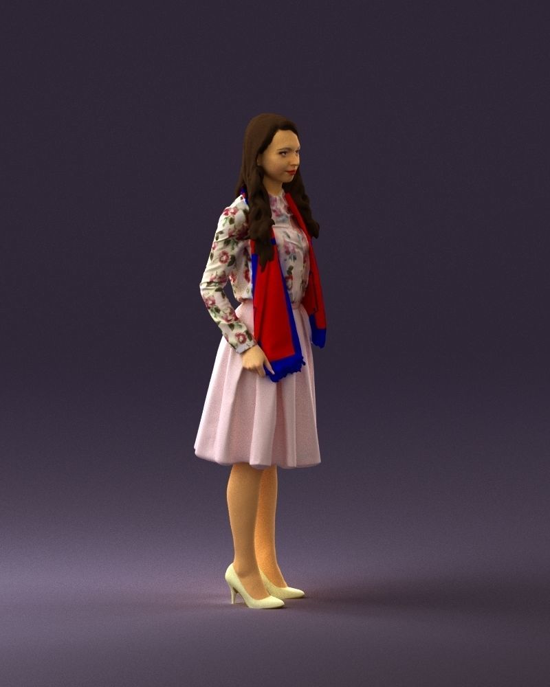 Woman in beige dress red and blue scarf 0903 3D Print Ready 3D print model_15