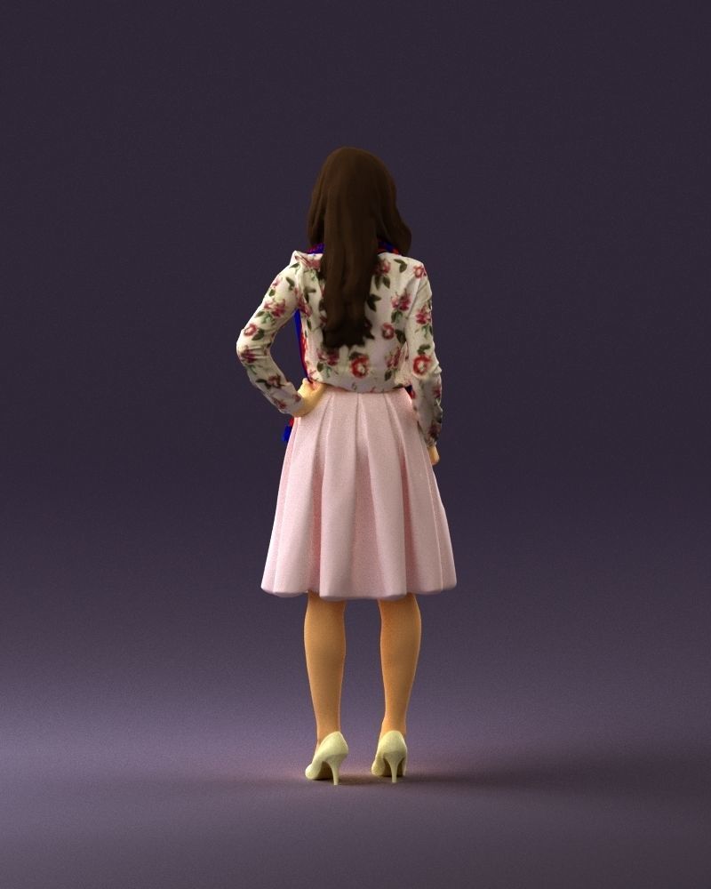Woman in beige dress red and blue scarf 0903 3D Print Ready 3D print model_18