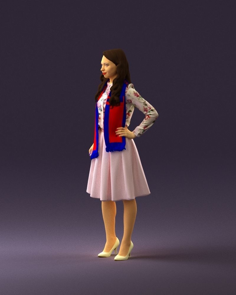 Woman in beige dress red and blue scarf 0903 3D Print Ready 3D print model_21