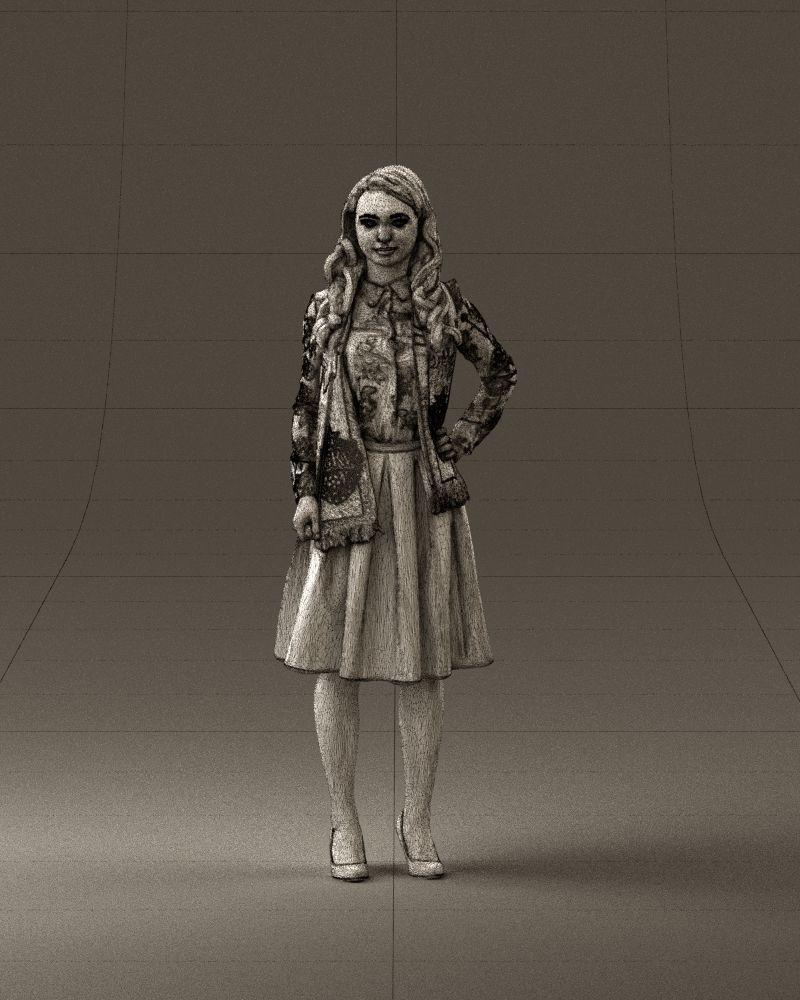 Woman in beige dress red and blue scarf 0903 3D Print Ready 3D print model_24