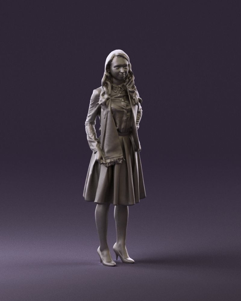 Woman in beige dress red and blue scarf 0903 3D Print Ready 3D print model_2