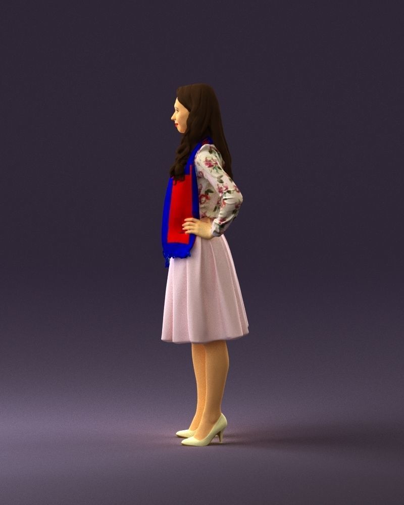 Woman in beige dress red and blue scarf 0903 3D Print Ready 3D print model_20