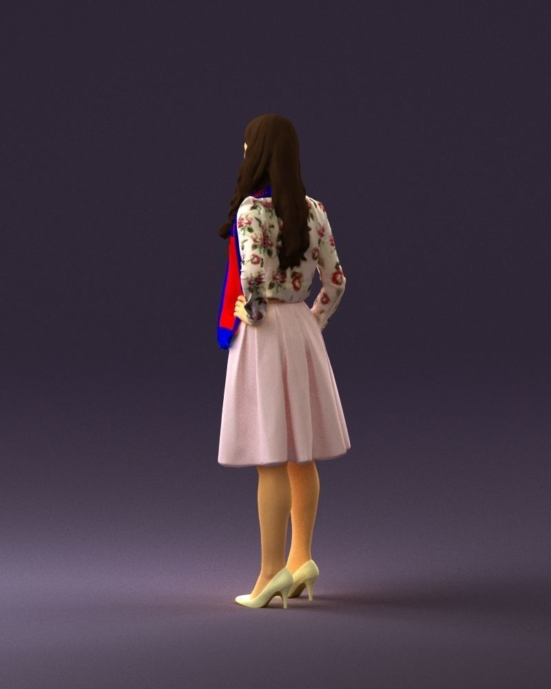 Woman in beige dress red and blue scarf 0903 3D Print Ready 3D print model_19