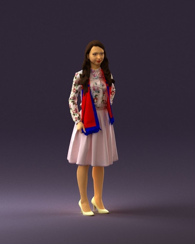 Woman in beige dress red and blue scarf 0903 3D Print Ready 3D print model_14