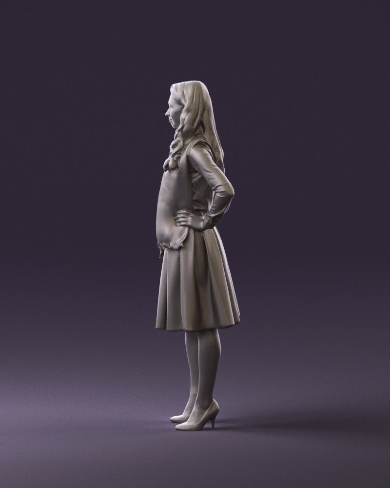 Woman in beige dress red and blue scarf 0903 3D Print Ready 3D print model_8