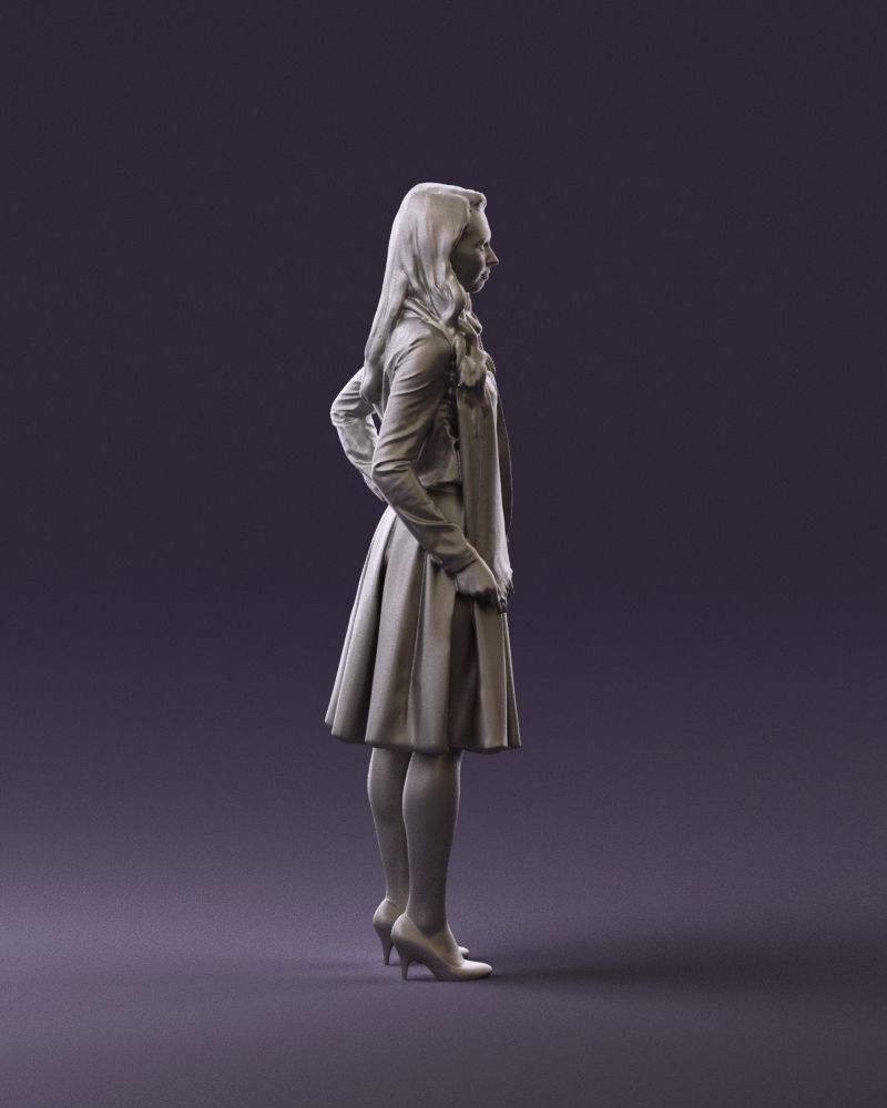 Woman in beige dress red and blue scarf 0903 3D Print Ready 3D print model_4