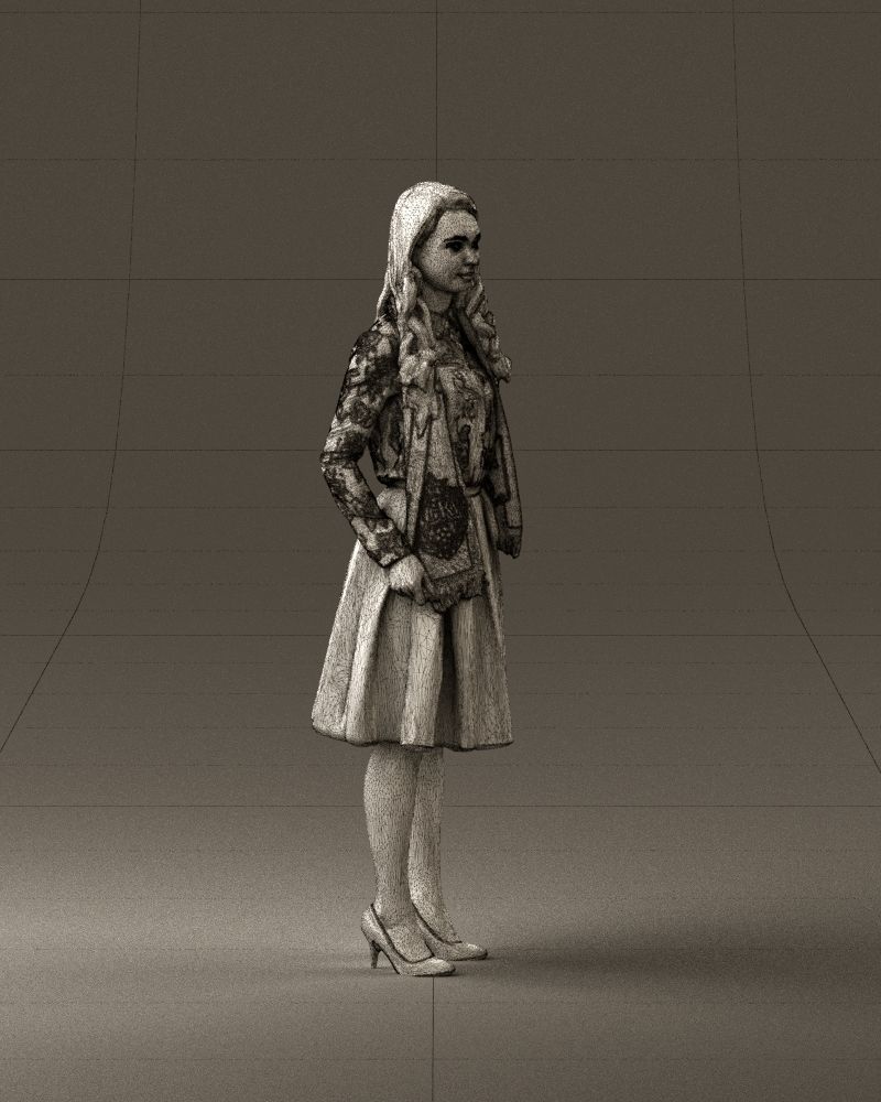 Woman in beige dress red and blue scarf 0903 3D Print Ready 3D print model_27