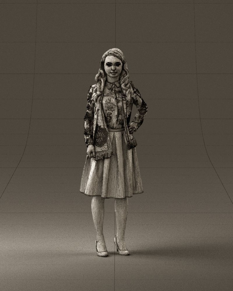 Woman in beige dress red and blue scarf 0903 3D Print Ready 3D print model_25