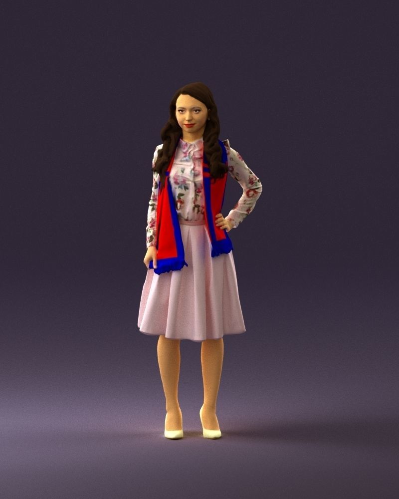Woman in beige dress red and blue scarf 0903 3D Print Ready 3D print model_23