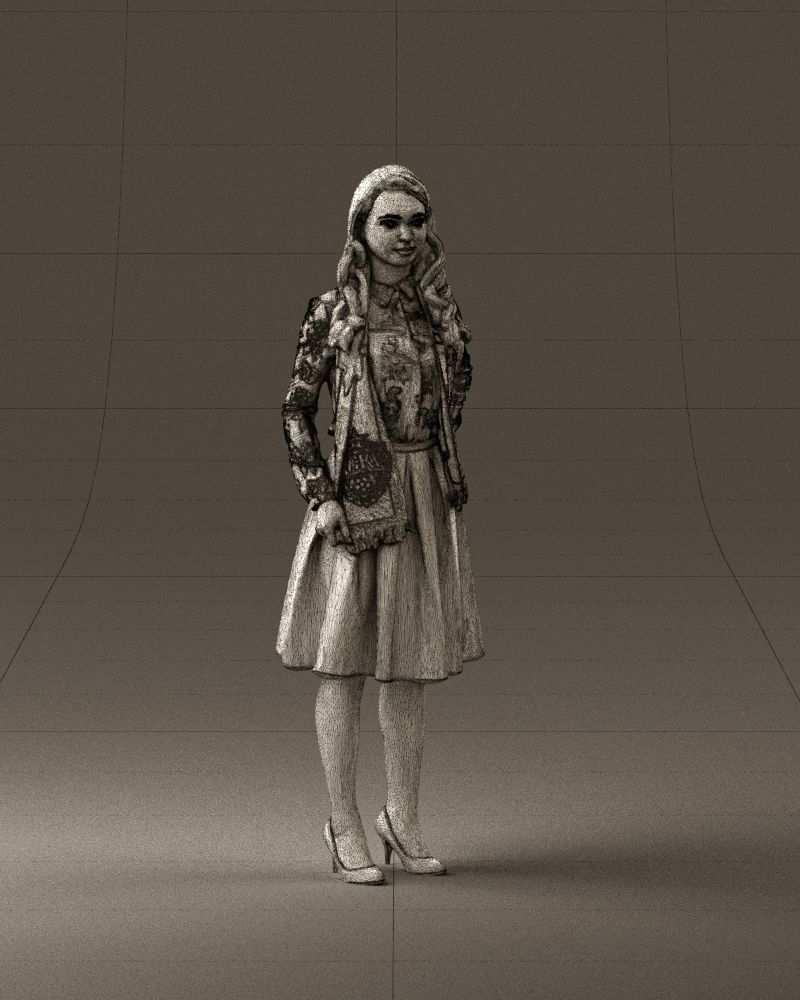 Woman in beige dress red and blue scarf 0903 3D Print Ready 3D print model_26