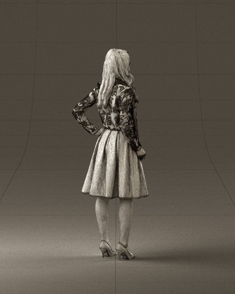 Woman in beige dress red and blue scarf 0903 3D Print Ready 3D print model_29