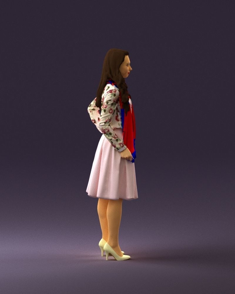 Woman in beige dress red and blue scarf 0903 3D Print Ready 3D print model_16