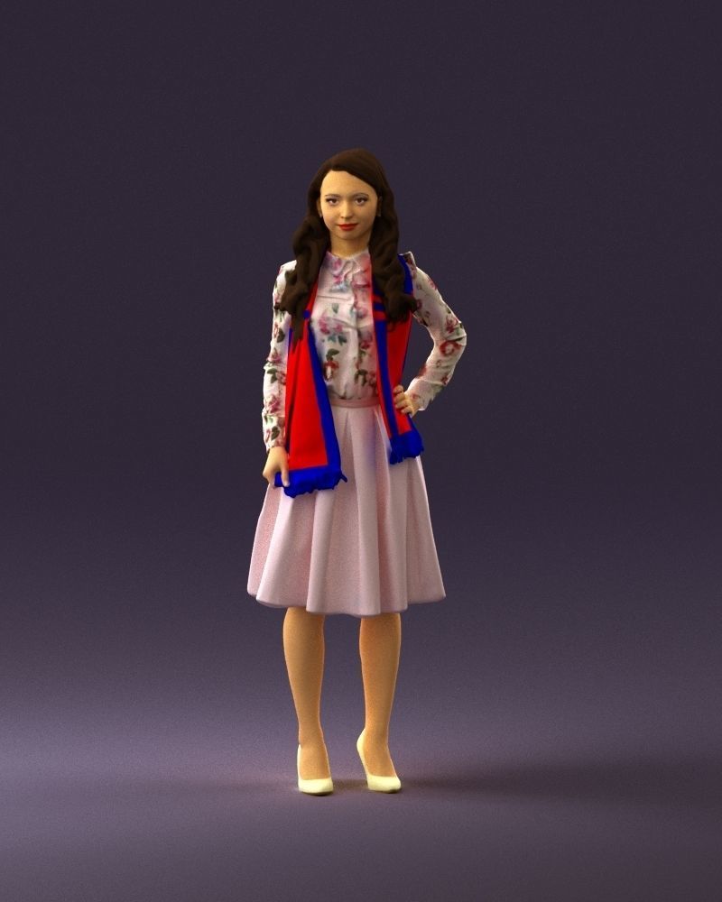 Woman in beige dress red and blue scarf 0903 3D Print Ready 3D print model_12