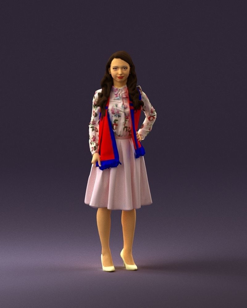 Woman in beige dress red and blue scarf 0903 3D Print Ready 3D print model_13