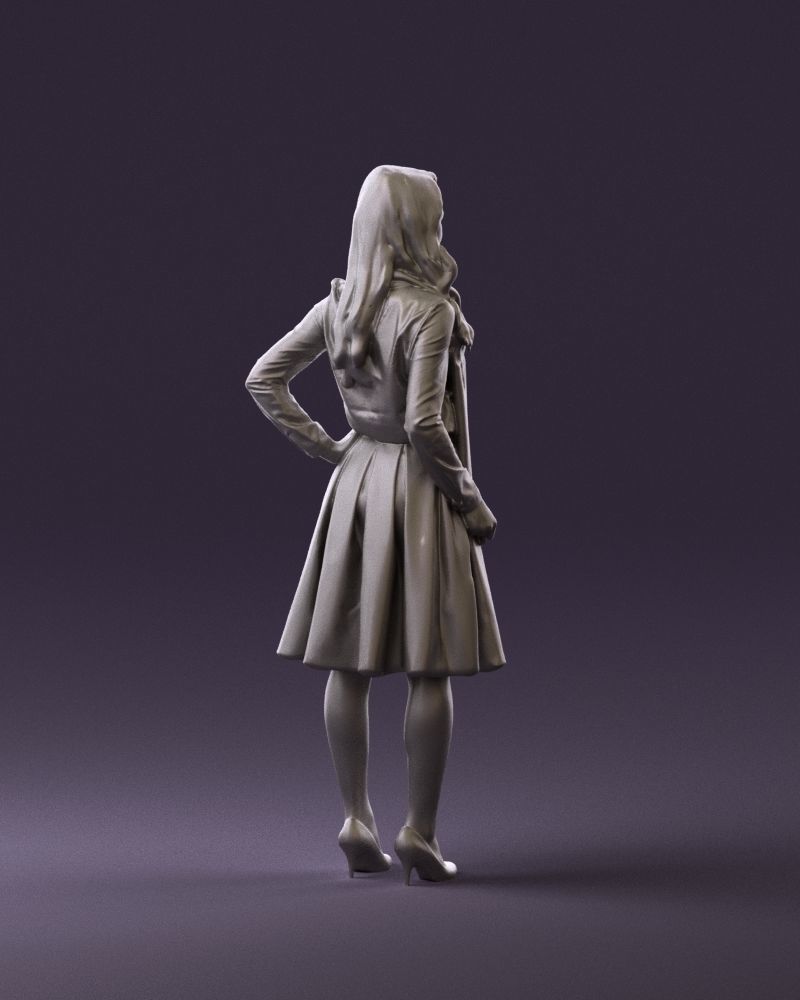 Woman in beige dress red and blue scarf 0903 3D Print Ready 3D print model_5