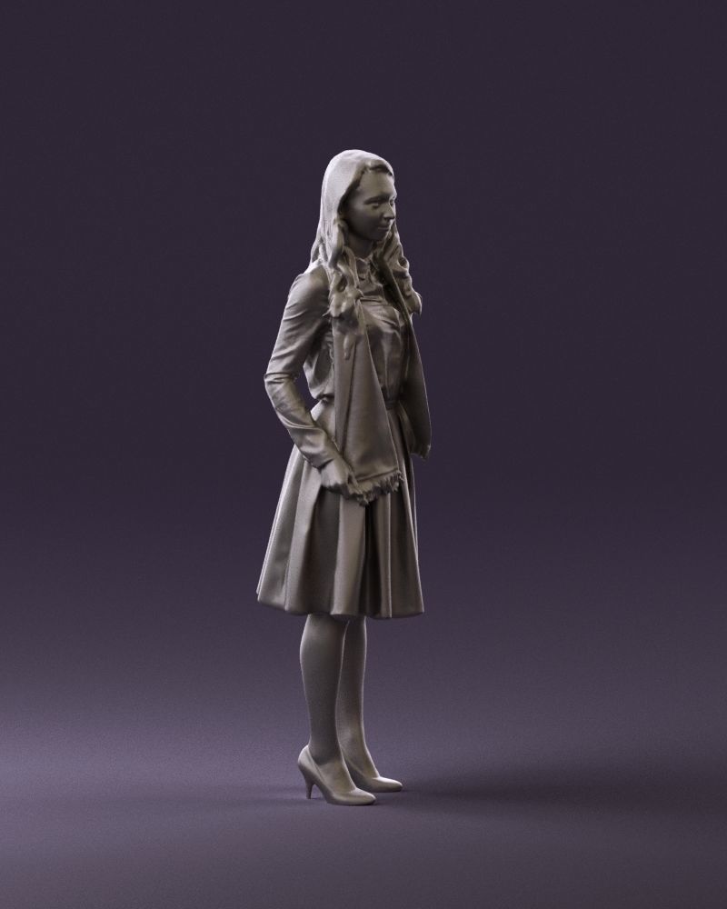 Woman in beige dress red and blue scarf 0903 3D Print Ready 3D print model_3