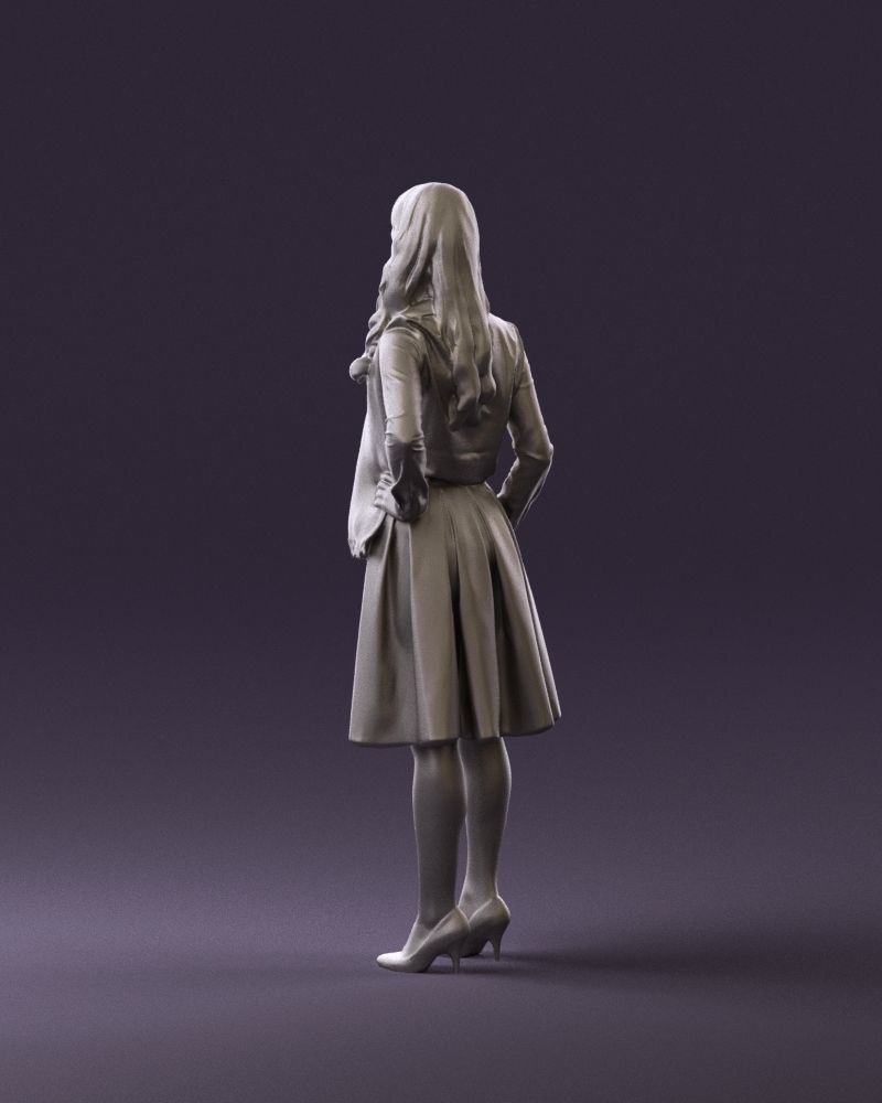 Woman in beige dress red and blue scarf 0903 3D Print Ready 3D print model_7