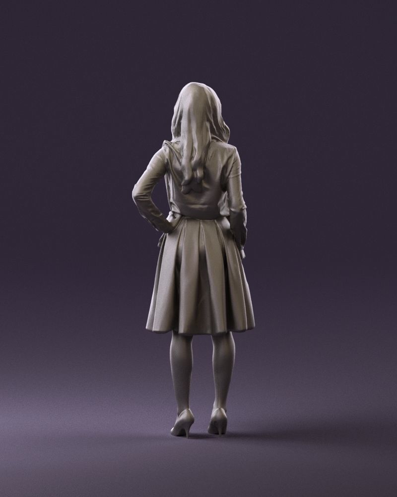 Woman in beige dress red and blue scarf 0903 3D Print Ready 3D print model_6